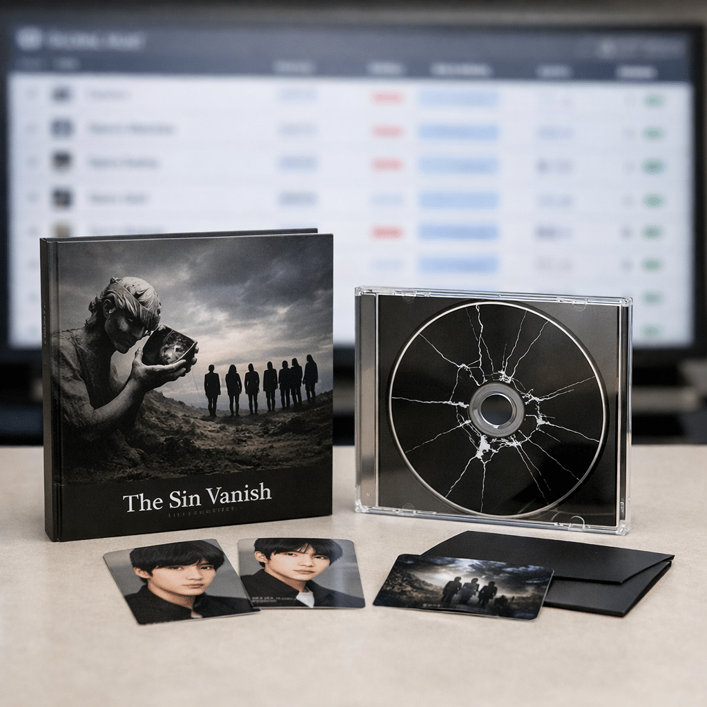 Editorial-style image representing ENHYPEN’s Billboard 200 debut with The Sin Vanish, highlighting their growing global chart presence in K-pop.