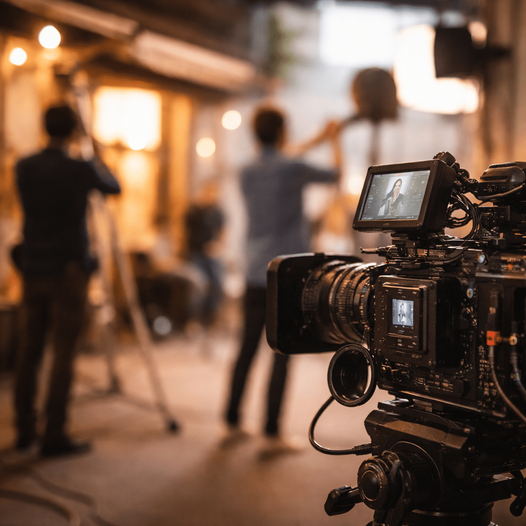 Behind-the-scenes atmosphere of a Korean drama filming set