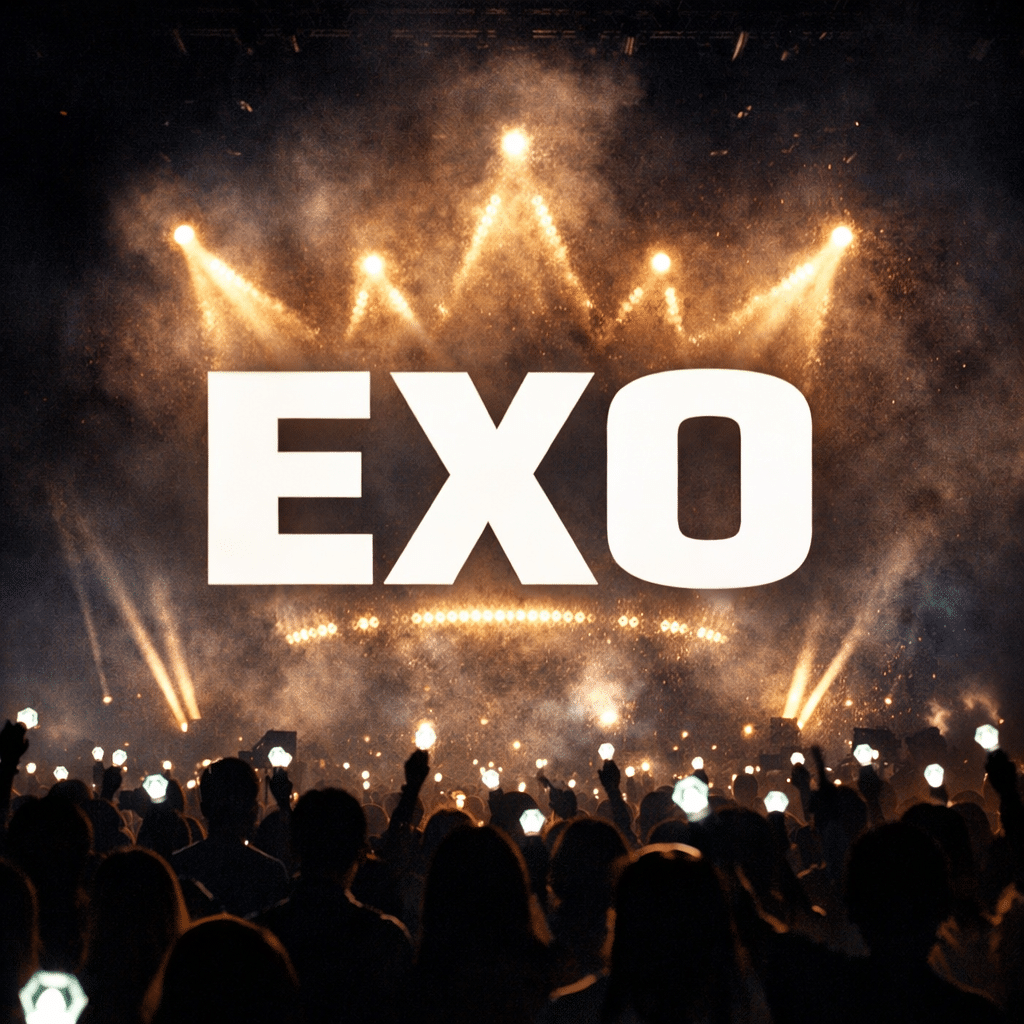 Concert crowd lightsticks forming abstract crown shape at a music show